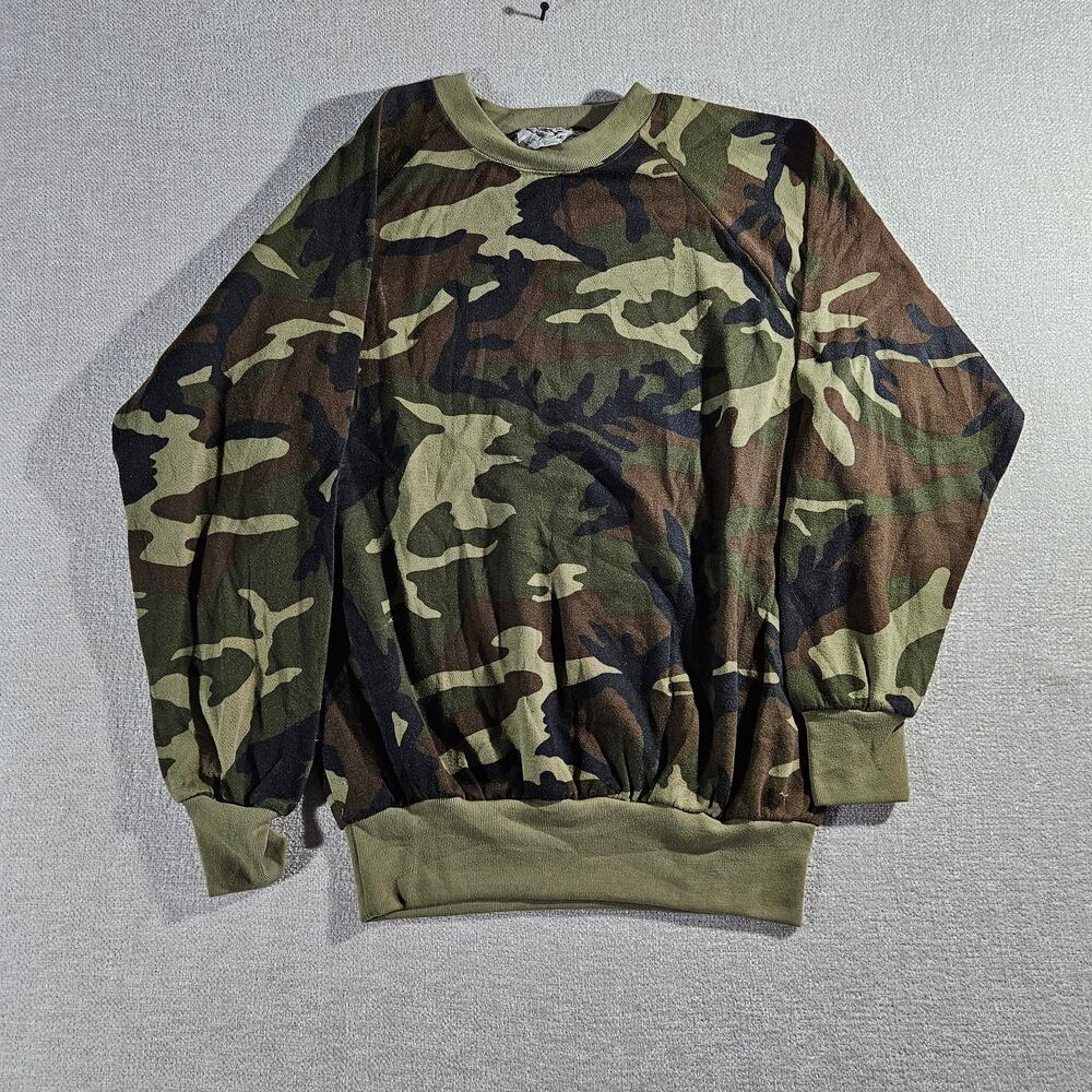 Vintage 80s Duck Bay Camo Pullover Sweatshirt Mens L Camouflage Hunting